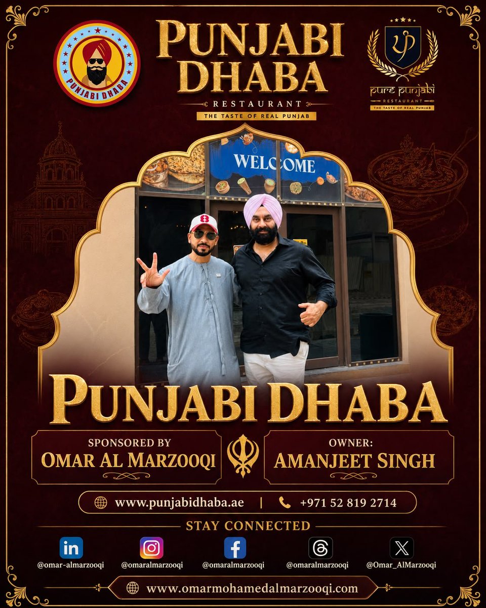 omarzooqi's tweet photo. Proud to support Punjabi Dhaba, bringing the authentic taste of Punjab to the UAE. A special collaboration with Sponsor Omar Al Marzooqi and Owner Amanjeet Singh, celebrating great food, community, and strong business connections. 🇦🇪🤝🇮🇳
#OmarAlMarzooqi #PunjabiDhaba #UAEFood #DubaiRestaurants #BusinessCommunity