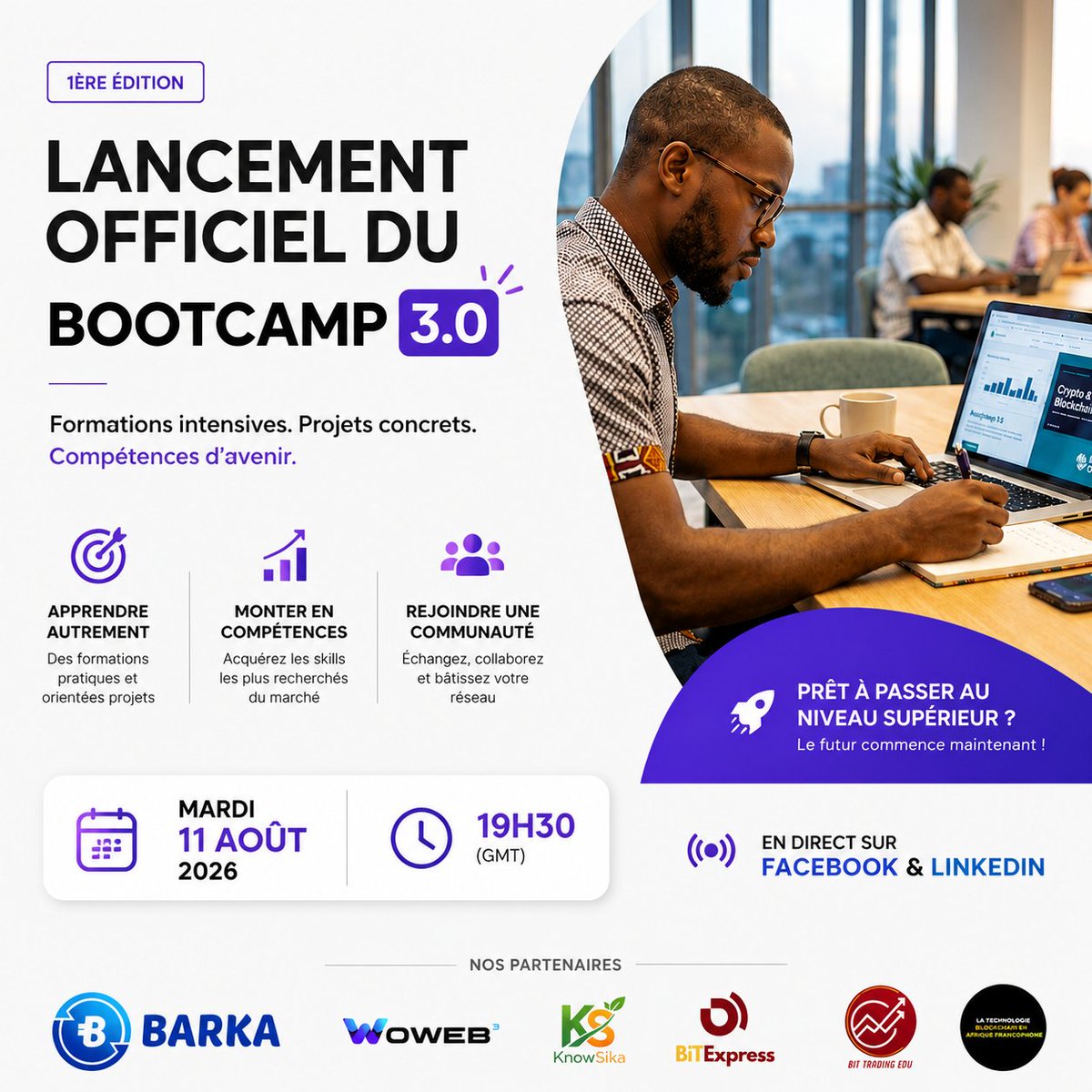 IvoireCrypto's tweet photo. RENDEZ VOUS CE SOIR À 19H30 POUR LA CEREMONIE DU LANCEMENT DU BOOTCAMP 3.0
La communauté, soyez connectés 🔥
📲 En direct sur Facebook & LinkedIn
🔔 Activez la cloche de notification et ne manquez pas le lancement !
#IvoireCrypto #BootCamp30 #Lancement #4Modules https://t.co/7OYINAhJVy