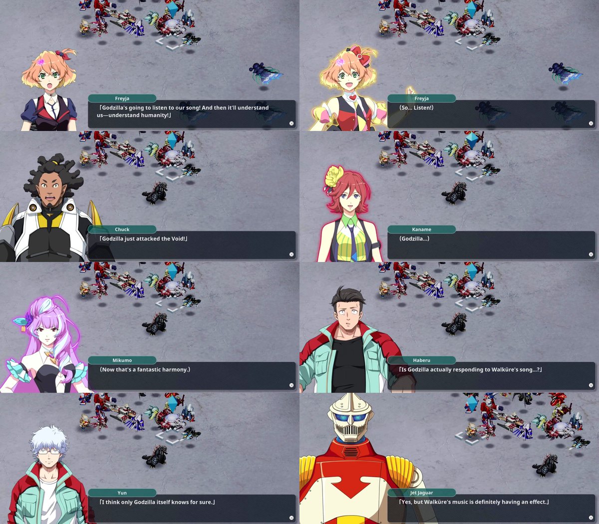 180223's tweet photo. SRW Y: Godzilla Ultima (Singular Point) decides to help humanity after listening to Walkure's song (Macross Delta) during the true final stage of the game (DLC Anniversary Chapter) 
https://t.co/n1veYRvyi4 https://t.co/oQ8bgLruL7
