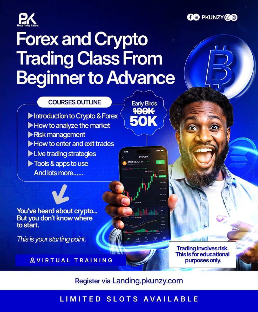 AdamYiosese's tweet photo. You’ve heard about forex and crypto, but still don’t really know where to start?
This class is designed to take you from the basics to actually understanding how the market works. 
Early bird: ₦50K (instead of ₦100K).
Register via https://t.co/khs6ETDzJA https://t.co/hhct50HbSf