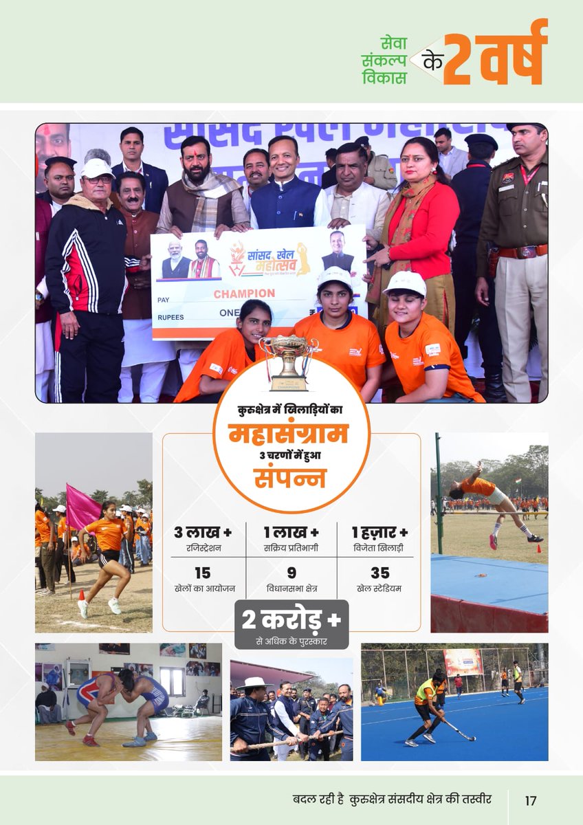 MPNaveenJindal's tweet photo. आदरणीय प्रधानमंत्री श्री @narendramodi जी के 'खेलो इंडिया' और 'फिट इंडिया' के विजन से प्रेरणा लेते हुए, हम कुरुक्षेत्र में खेलों के विकास और युवाओं के उज्ज्वल भविष्य के लिए पूर्णतः संकल्पबद्ध हैं।

सांसद खेल महोत्सव का आयोजन, गाँव-गाँव ओपन जिम, खेल स्टेडियमों का जीर्णोद्धार, किट वितरण, स्पॉन्सरशिप और 'नशा मुक्त हरियाणा' अभियान के माध्यम से हम हर स्तर पर अपने युवाओं को सशक्त बना रहे हैं।

प्रतिभाओं को सही मंच प्रदान कर एक स्वस्थ, अनुशासित और आत्मनिर्भर भारत के निर्माण का हमारा यह प्रयास निरंतर जारी रहेगा।
#KurukshetraModel #2SaalSewaKe