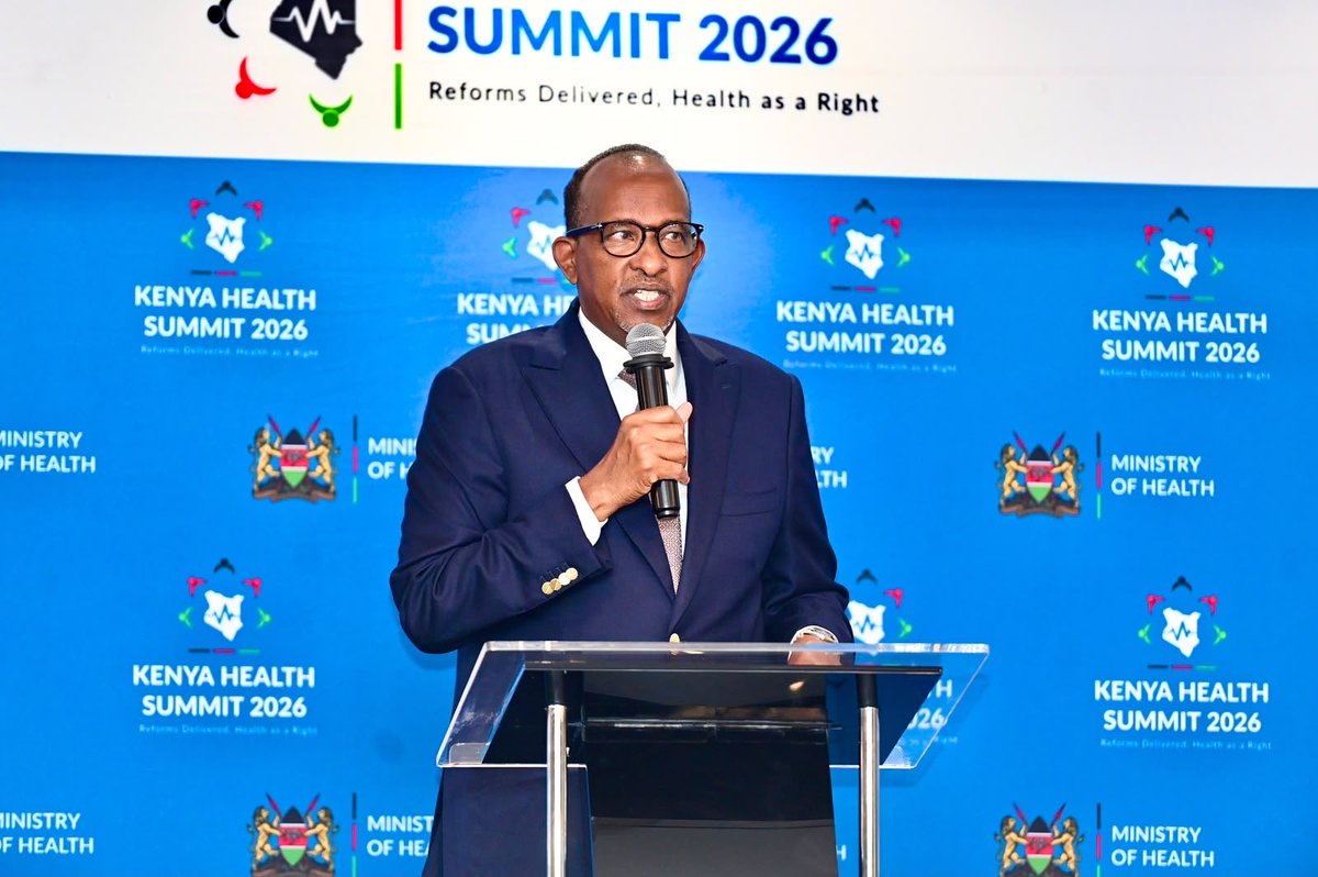 MOH_Kenya's tweet photo. Cabinet Secretary for Health Hon. Aden Duale highlights the Government’s commitment to ensuring every Kenyan can access essential health services without financial barriers.

Watch the Media Town Hall live: https://t.co/mygwNpgGO1

#KenyaHealthSummit2026 #HealthAsARight https://t.co/ThFS2LwEVV