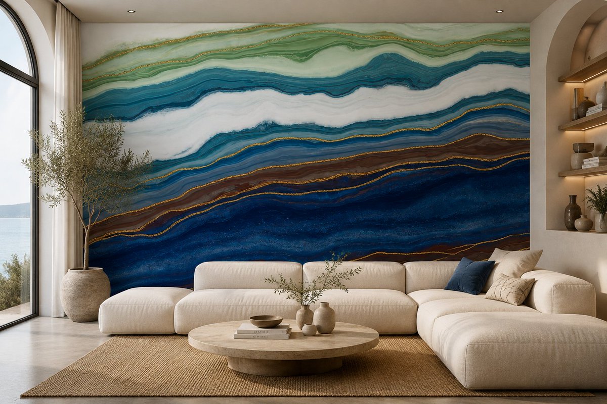 NKCwallpapers's tweet photo. This is what happens when your wall becomes the statement. ✨

Deep blues, soft greens and touches of gold — impossible to scroll past.

Would you put this in your living room?
#WallpaperDesign #InteriorDesign #LuxuryInteriors #WallMural #HomeDecor #blue https://t.co/1x7nGsfanD