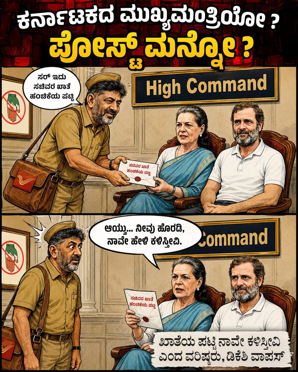 JanataDal_S's tweet photo. ಸ್ವತಃ ಸಿಎಂ ಸ್ಥಾನದಲ್ಲಿದ್ದುಕೊಂಡು, ಒಂದು ಸಚಿವ ಸಂಪುಟ ಖಾತೆ ಹಂಚಿಕೆ ಮಾಡುವುದಕ್ಕೂ ದೆಹಲಿಯ ಆದೇಶಕ್ಕೆ ಕಾಯುವ ದುಸ್ಥಿತಿ ಬಂದಿರುವುದು ಕನ್ನಡಿಗರ ಸ್ವಾಭಿಮಾನಕ್ಕೆ ಆದ ಘೋರ ಅಪಮಾನ.

ದೆಹಲಿಗೆ ಹೋಗಿ ಬರಿಗೈಲಿ ವಾಪಸ್ ಬಂದ 'ಪೋಸ್ಟ್‌ ಮ್ಯಾನ್' @DKShivakumar ಅವರೇ , ನಿಮ್ಮ ಹೈಕಮಾಂಡ್‌ಗೆ ನೀವು ಕೇವಲ ಪಟ್ಟಿ ತಲುಪಿಸುವ "ಕೊರಿಯರ್‌ ಬಾಯ್‌" ಅಷ್ಟೇ ಹೊರತು, ಮುಖ್ಯಮಂತ್ರಿಯಾಗಿದ್ದರೂ ನಿರ್ಧಾರ ತೆಗೆದುಕೊಳ್ಳುವ ಅಧಿಕಾರವಿಲ್ಲ ಎಂಬುದು ಈ ಮೂಲಕ ಸ್ಪಷ್ಟವಾಗಿದೆ! 

'ನೀವು ಪಟ್ಟಿ ಕೊಟ್ಟು ಹೊರಡಿ, ನಾವೇ ಕಳಿಸ್ತೀವಿ' ಎಂದು ದೆಹಲಿ ನಾಯಕರು ಮುಖಕ್ಕೆ ಹೊಡೆದಂತೆ ಹೇಳಿ ಕಳುಹಿಸಿದ್ದರೂ ನಿಮಗೇಕೆ ಈ ಪರಿ ಗುಲಾಮಿ ಮನಸ್ಥಿತಿ ?  

ಕರ್ನಾಟಕದ ಆಡಳಿತ ದೆಹಲಿಯ ರಿಮೋಟ್ ಕಂಟ್ರೋಲ್‌ನಿಂದ ನಡೆಯುತ್ತಿದೆಯೇ ಹೊರತು, ವಿಧಾನಸೌಧದಿಂದ ಅಲ್ಲ ಏನ್ನುವುದು ದಿನಬೆಳಗಾದರೆ ಸಾಬೀತಾಗುತ್ತಿದೆ. ರಾಜ್ಯದ ಜನತೆಗೆ ಶುದ್ಧ ಆಡಳಿತ ಕೊಡುವುದನ್ನು ಬಿಟ್ಟು, ದೆಹಲಿ ಹೈಕಮಾಂಡ್‌ಗೆ ಕೊರಿಯರ್ ಬಾಯ್ ಕೆಲಸ ಮಾಡುವುದರಲ್ಲೇ ಕಾಲ ಕಳೆಯುತ್ತಿರುವುದು ನಾಚಿಕೆಗೇಡಿನ ಸಂಗತಿ. 

#ಪೋಸ್ಟ್‌ಮ್ಯಾನ್‌_ಡಿಕೆಶಿ 
#HighCommandPuppets