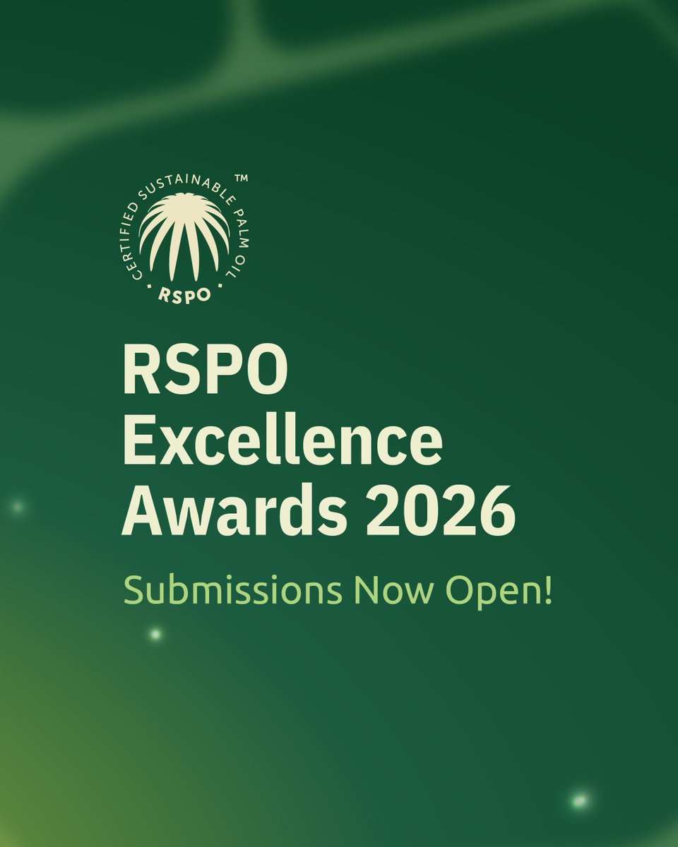 RSPOtweets's tweet photo. RSPO Excellence Awards 2026 are back! Showcase your impact, celebrate your achievements and submit your entry now. 

Explore the criteria: https://t.co/Ty9GgIyYOb

#RSPO #SustainablePalmOil #RT2026 https://t.co/IS8TdYUVZY