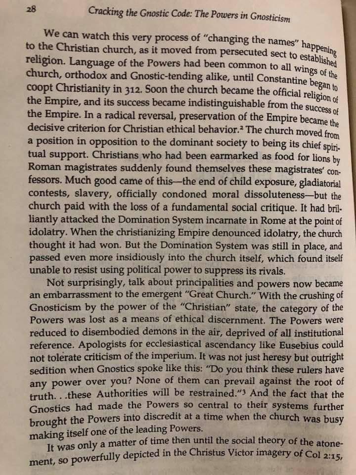 LucasJeff21641's tweet photo. Hmm. Not familiar with the distinctions there. I’m only familiar with satanism to the degree that I can contrast and compare with my own Christian theology. 
   From what I understand,-and correct me if I’m mistaken, but Satanists are after a peaceful anarchy, -not a friend of the archons who rule the earth. The satanist, for example, perceives the Roman Catholic Church as an archon gone bad. 
   Early Christians and the Gnostics held the same tensions between kings and rulers, and natural law. -I’ll attach some pics to read to explain more from the Christian view, the Institutional view of spirit-evil