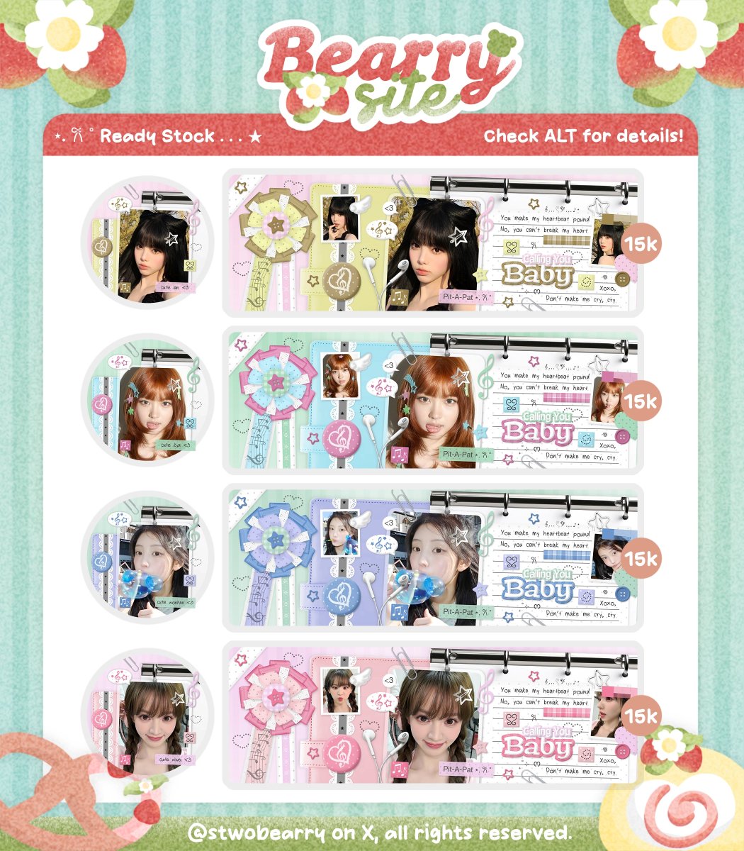 stwobearry's tweet photo. ౨ৎ ⋆｡˚ help repost? thank youu ♥︎

𓈈 haloo . . 👧🏻🍓 jeya ada layout rs ready stock carmen, yuha, juun, a-na, ian, kya, wonhee, tian xiwei ♡︭ boleh jemput via dm/tele yaaa ☘️ free retext! ₊˚⊹ 

🌸 15.000/each
🧁 recolor +2.000
🎀 avail for sponsor/GA

#bealanja https://t.co/1eKTcNq0Dw