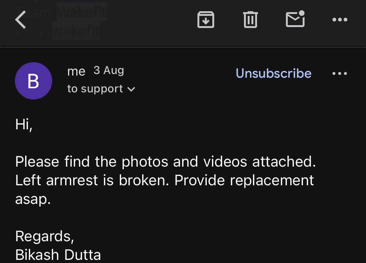 duttabikash0013's tweet photo. WAKEFIT IS SCAM
Received broken Sofa on 3rd Aug.Raised replacement on 3/08. Calls and mails everyday but no resolution. CASE MANAGER never calls.Every mail says in next 24 hrs.This is the reality of @WakefitCo @SupportWakefit . DONT BUY anything CHEATERS SCAMMERS
@jagograhakjago https://t.co/jbaPGz3OA1