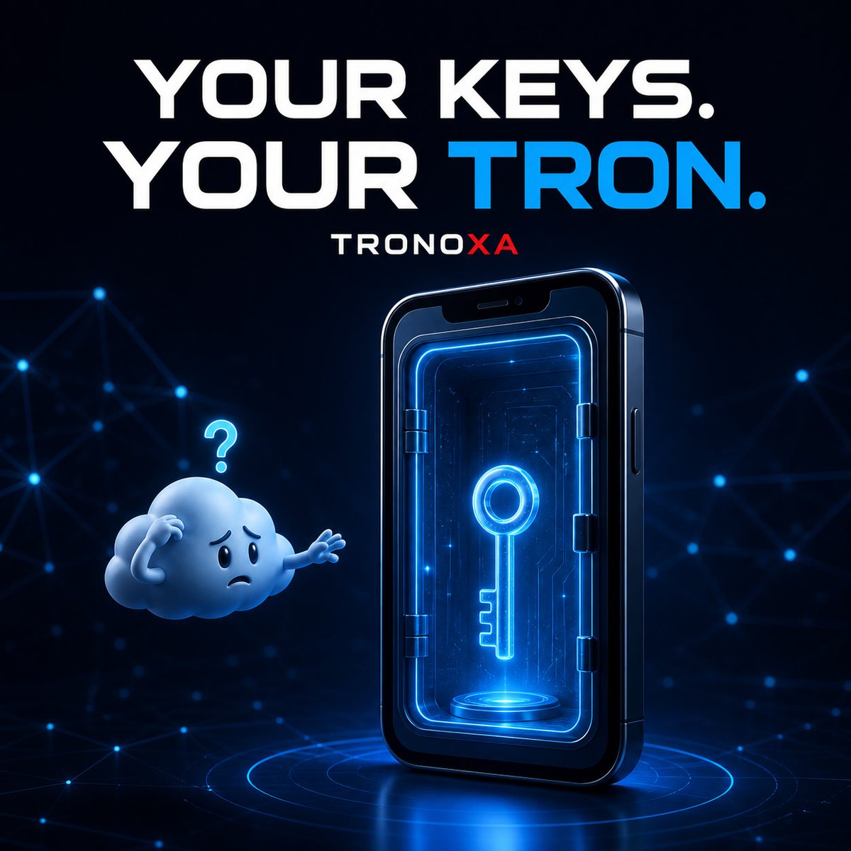 Tronoxa's tweet photo. Your keys should be homebodies. 🔑 With Tronoxa, wallet secrets stay on your device and transactions are signed locally. Tronoxa never takes custody of your assets. Even the cloud looks offended. ☁️ Protect your recovery phrase, private key, PIN &amp; device. https://t.co/4AHqKS7ROp https://t.co/zZ1ZTfKEBU