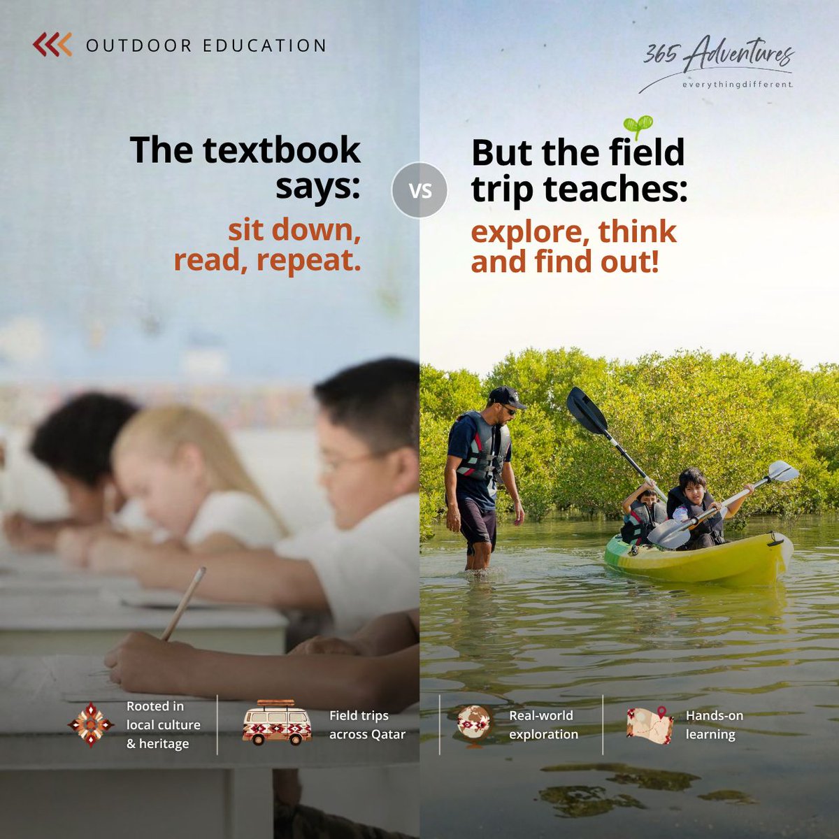 365adventures_'s tweet photo. In 2026, schools across Qatar are taking education outdoors, swapping "sit down and read" for hands-on exploration, critical thinking, and local heritage.
Book your school's next field trip today.

#OutdoorEducation #QatarSchools #Qatar Education #HandsOnLearning #365Adventures https://t.co/q3TW5rmbCt