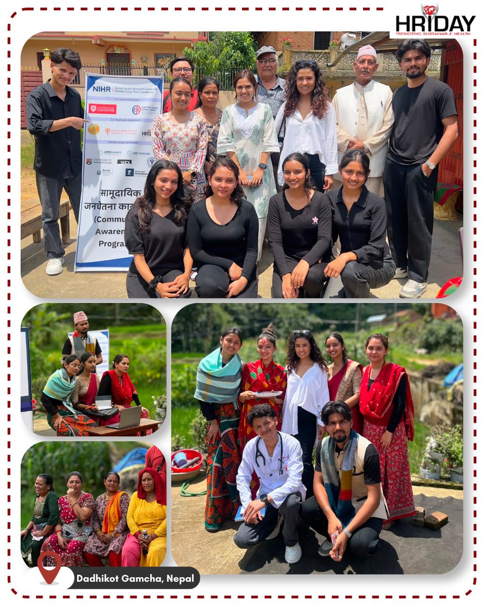 Hriday_Org's tweet photo. Turning community stories into pathways for better health.

As part of the Community Engagement and Involvement activities under the NIHR Global Health Research Centre for Multiple Long-Term Conditions, the Nepal team conducted its third participatory health-awareness drama in Dadhikot Gamcha, Nepal.

Performed by MBBS students from Kathmandu Medical College Teaching Hospital, the street drama engaged more than 50 community members through a relatable story exploring multiple long-term conditions, particularly asthma and diabetes.

Through the journey of Shanti and her family, the performance highlighted the importance of:

🔹Recognising symptoms and seeking timely healthcare
🔹Challenging disease-related stigma and the normalisation of women’s pain
🔹Supporting women’s right to make informed health decisions
🔹Understanding Electronic Medical Records and telemedicine
🔹Adopting healthy lifestyles and following appropriate treatment
🔹Sharing household responsibilities when a family member is unwell
🔹 Using health insurance to reduce the financial burden of long-term conditions

The drama used familiar language, local experiences and interactive questions to make complex health information accessible. Audience members connected the storyline with their own lives, with women reflecting on their right to seek care, men discussing the importance of supporting an unwell spouse, and community members expressing greater awareness of Nepal’s National Health Insurance scheme.

At HRIDAY, we are proud to contribute to this multi-country collaboration and support culturally grounded approaches that move beyond information-sharing to encourage dialogue, reflection and meaningful community participation.

Together, we are strengthening community voices and advancing more equitable, people-centred care for individuals living with multiple long-term conditions.

@AIIMSJDH @aiims_newdelhi @Bruneluni @INDIACCDC  @ucl @lborouniversity
@kamleshkhunti13 @DrMonikaArora
@GHRC4MLTC_KMC @GHRC4MLTC

#CommunityEngagement #CommunityInvolvement #CommunityDrama #MultipleLongTermConditions #MLTCs #NCDs #HealthPromotion #DigitalHealth #Telemedicine #WomensHealth #PrimaryHealthCare #ImplementationResearch #PublicHealth #Nepal #NIHR #ResearchForImpact