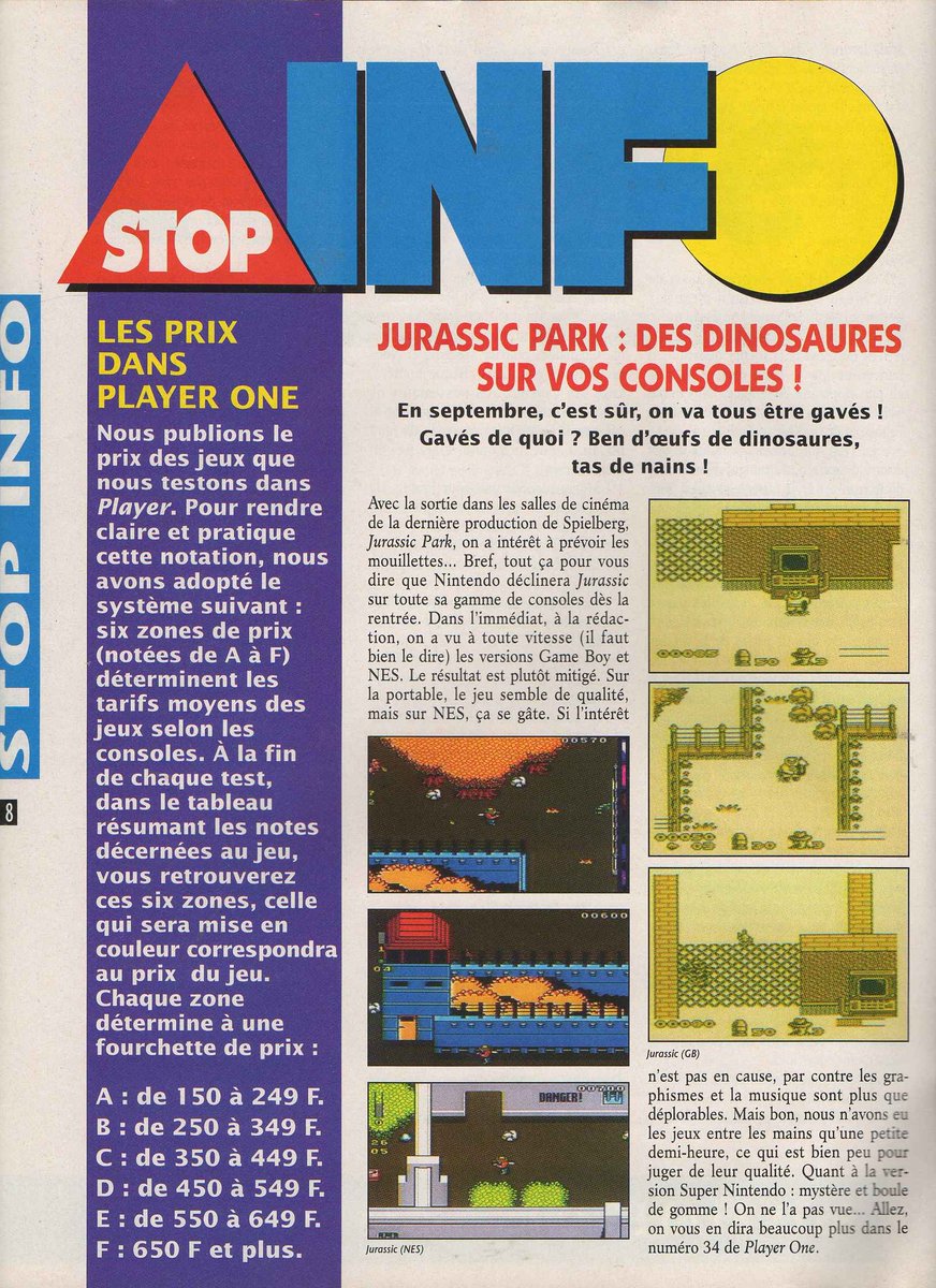 AllmightoFranky's tweet photo. On continue avec le "Courrier", puis la rubrique "Stop info" avec #JurassicPark qui arrivait sur consoles #Nintendo,puis du #MicroMachines sur #NES,#MrNutz et #NBAbasket sur #Snes et enfin du #StarWars sur #GameBoy!! 2/5 https://t.co/lch9DXOAkT