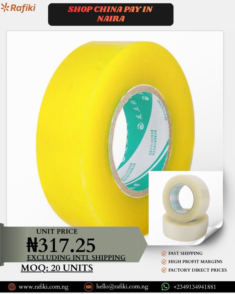 tryrafiki's tweet photo. Seal packages securely with this durable packing tape for only ₦317.25 per roll 📦

MOQ: 20 units | Shipping excluded
Order via WhatsApp: https://t.co/emWAStQPiS https://t.co/qOOo7fA1mP