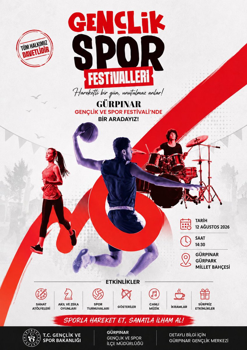 GSB_GurpinarGM's tweet photo. Haydi Gençler, Bu Festival Sizin!
Gençlik ve Spor Festivali yarın Gürpınar'da!

🗓️ 12 Ağustos 2026
⏰ 14.30
📍 Gürpark Millet Bahçesi 

Sporun, eğlencenin ve gençlik ruhunun buluşacağı bu festivalde
tüm gençlerimizi bekliyoruz! ✨ https://t.co/7k5L28TIrn