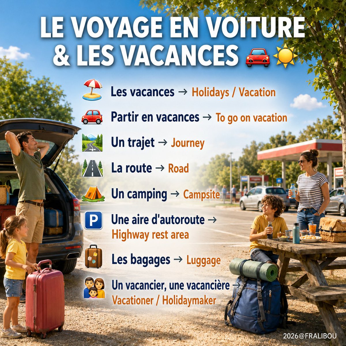 fralibou's tweet photo. 🎥 LE VOYAGE EN VOITURE & LES VACANCES – ROAD TRIPS & HOLIDAYS 🚗☀️
📺 À découvrir sur YouTube, Odysee et Rumble – @fralibou
🔗 https://t.co/M0dXXD6cgB
#VoyageEnVoiture #Vacances #FrenchWithFralibou #RoadTrip #LearnFrench https://t.co/cKIQ6wbzRK