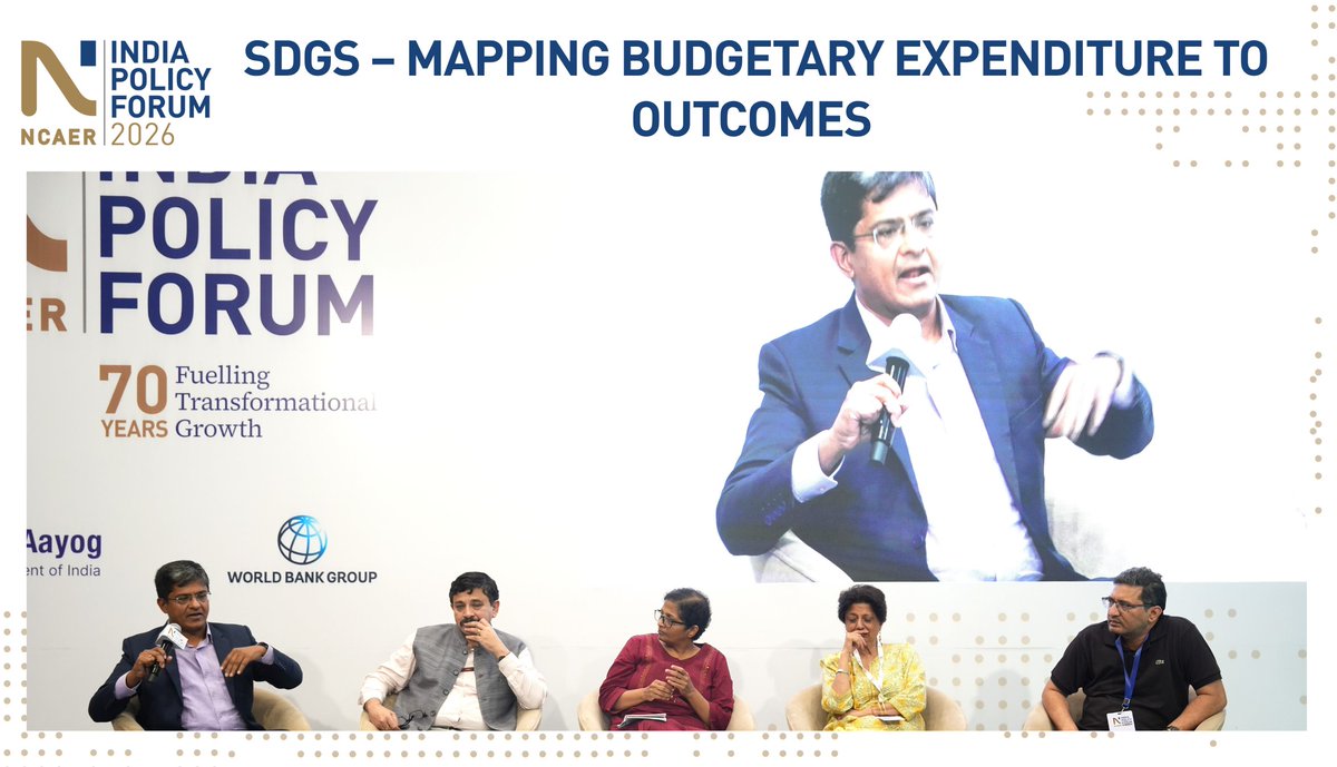 ncaer's tweet photo. An annual independent district-level household survey could be a game-changer for governance, said @karthik_econ, Tata Chancellor’s Professor of Economics at the University of California, San Diego, at IPF 2026, hosted by NCAER in collaboration with NITI Aayog and the World Bank.
Sharing his conviction that such a survey could enable the regular measurement of key Sustainable Development Goal (SDG) outcomes, Professor Muralidharan said it would provide independent indicators of development and growth, as well as learning outcomes, nutrition, health, and employment. Speaking on “Accelerating Human Development: Systems and Interventions,” he noted that the Telangana survey model provides a proof of concept for conducting similar surveys in aspirational districts across different states.