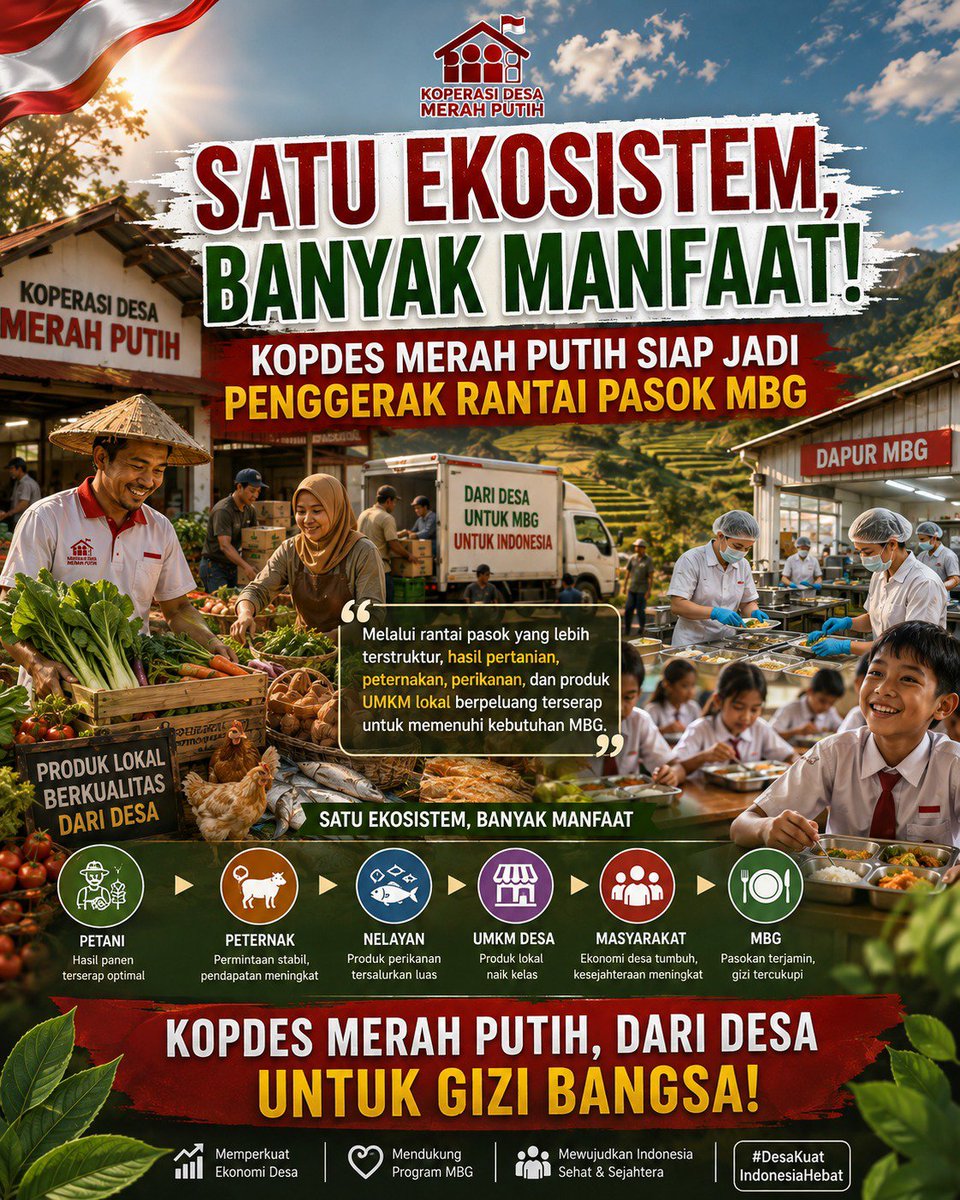 arsil_bena's tweet photo. Hasil desa sekarang bukan hanya dinikmati warga lokal, tapi juga memenuhi kebutuhan makan sehat nasional lewat Kopdes MP #KopdesMP https://t.co/Sz8TK6IoZv