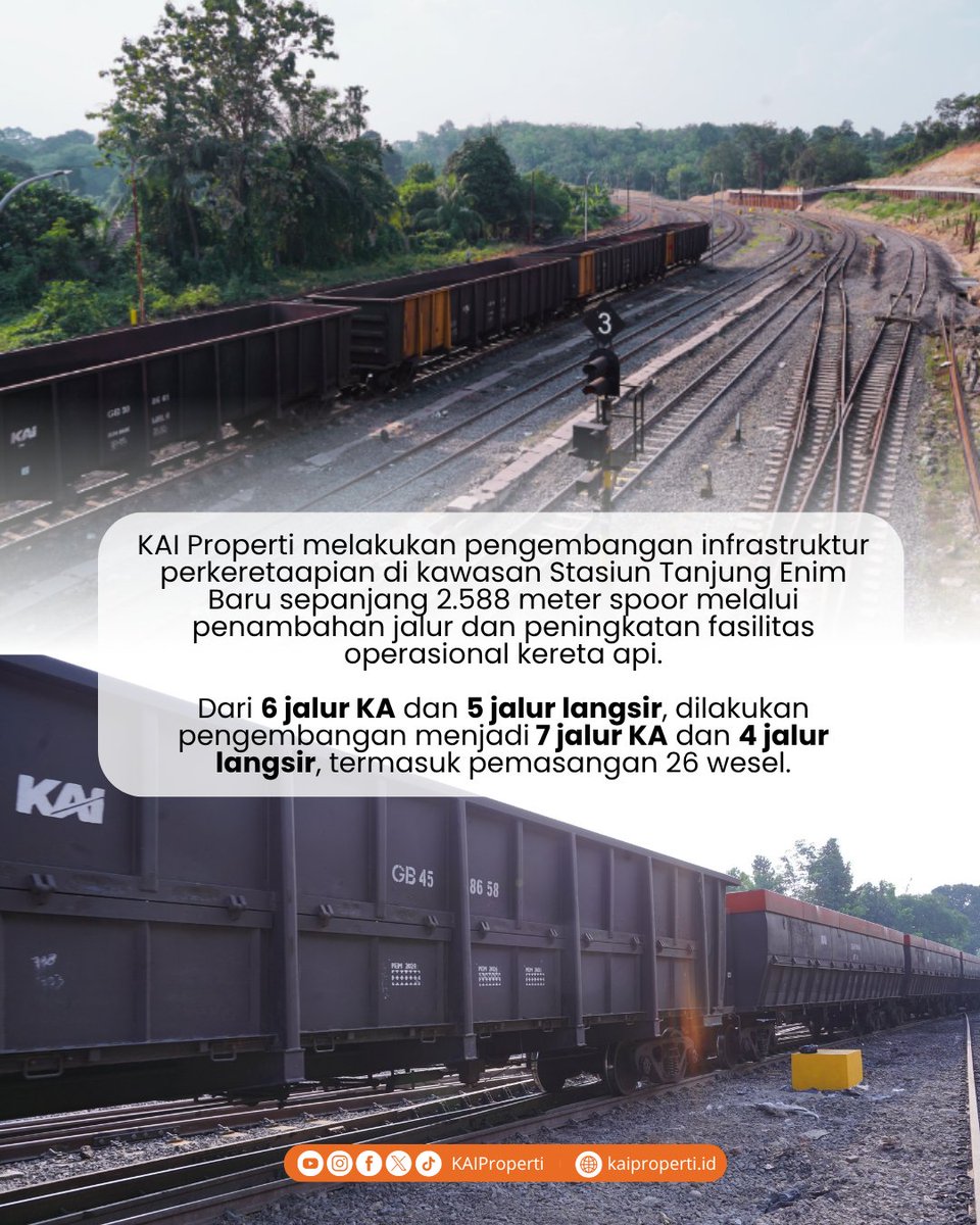 KAIProperti's tweet photo. Pengembangan Emplasemen Stasiun Tanjung Enim Baru menjadi salah satu langkah KAI Properti dalam memperkuat infrastruktur perkeretaapian dan mendukung keandalan operasional kereta api di Sumatera Selatan✨
#KAIProperti #EssenceOfExcellence #SemakinMelayani https://t.co/Ga2ZEfgL4X