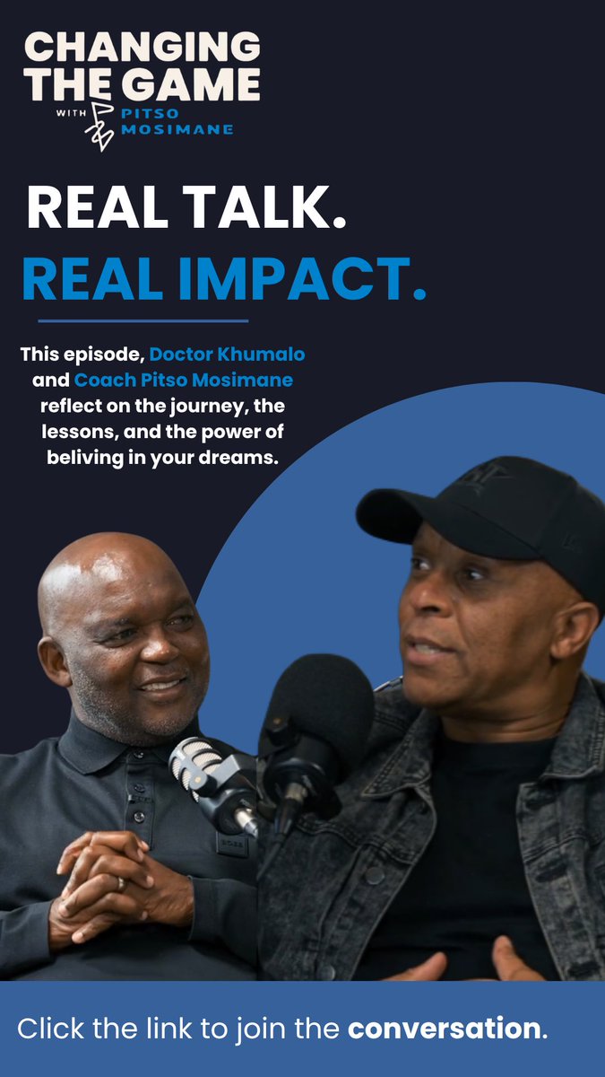 TheRealPitso's tweet photo. Real talk. Real stories. Real impact
Doc Khumalo x Coach Pitso Mosimane.
Listen to the full conversation on Spotify. Link in bio 🔗
#ChangingTheGame #DoctorKhumalo #BafanaBafana https://t.co/MlmGzhdw1V