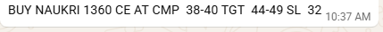 RaiAnuja34353's tweet photo. NAUKRI 1360 CE โ FINAL GOAL ACHIEVED!
Entry: 38
Made High: 53.75
Market said: Bas itna hi milega.
#NAUKRI said: Waitโฆ FINAL TARGET bhi le lo!
Profit Booked??
#NAUKRI #OptionsTrading #TradeAlert #StockMarket #Profit https://t.co/Xl7JZXS77s