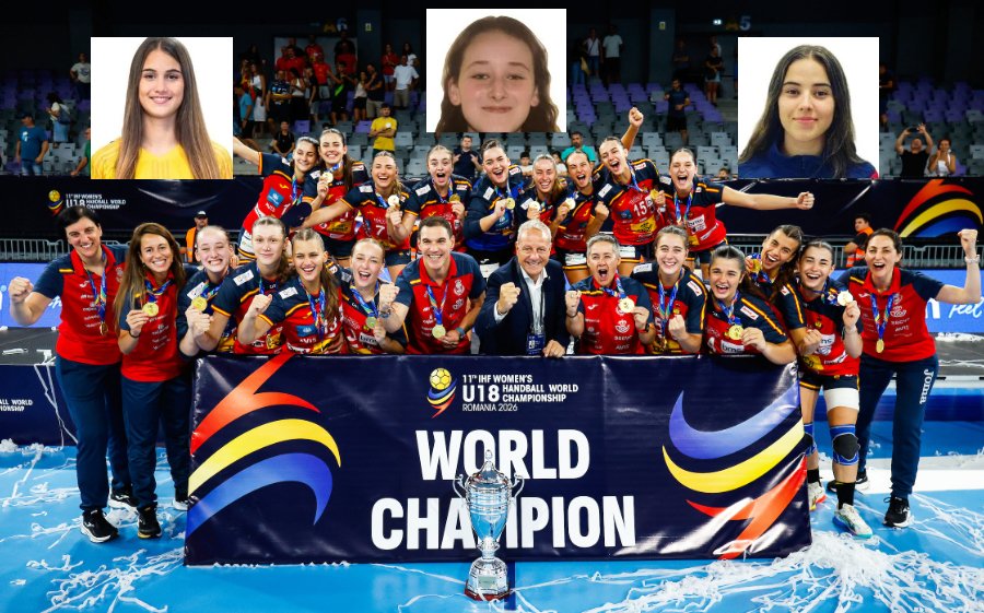CatHandbol's tweet photo. Tres catalanes (Lucía Moreno del @BMGranollers, Paula Millaruelo de l'@handbolsjd i Queralt Fornt de l'@HSantQuirze) es pengen l’or mundial juvenil amb la selecció espanyola, que va derrotar Montenegro a la final.
➡️ https://t.co/NOFupN0X09 https://t.co/8yHosj1zsg