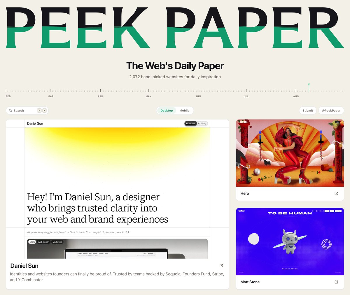 nguyendangtinh's tweet photo. ✅ PEEK No. 175  by @peekpaper 
✅ 2,072 hand-picked websites for daily inspiration.
👉 https://t.co/7af3oSbEaa https://t.co/Y8DKvsEvz8