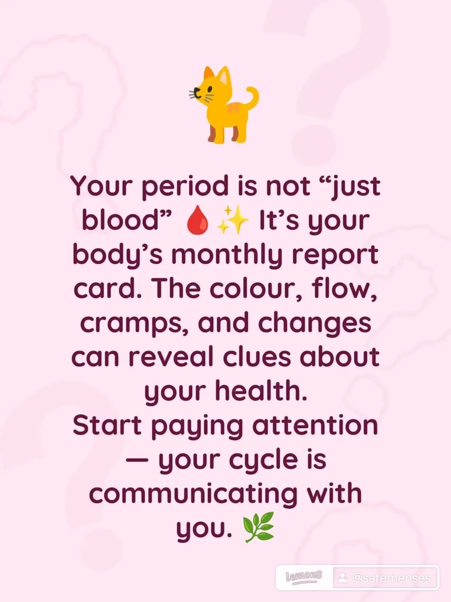 SafeMenses's tweet photo. Your period is not “just blood” 🩸✨ It’s your body’s monthly report card. The colour, flow, cramps, and changes can reveal clues about your health.
Start paying attention — your cycle is communicating with you. 🌿#viralvideos #menstruation #fypppppppppppppp #fypシ゚viral https://t.co/EcyOJddLtz