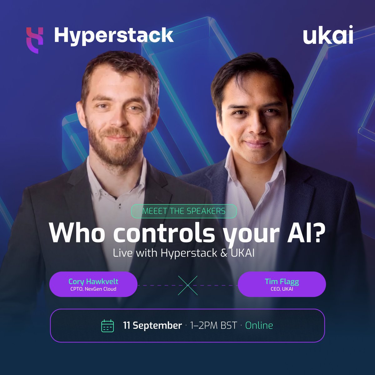 Hyperstackcloud's tweet photo. In our upcoming webinar next month, our CPTO Cory Hawkvelt and Tim Flagg (CEO, UKAI) unpack what it takes to build a sovereign tech stack.

On the agenda:

→ What being secure really means beyond geography, not just where your GPUs sit
→ A layer-by-layer way to assess infrastructure, operations, models and data
→ The right questions to ask any provider, beyond "are you sovereign"
→ Concrete next steps you can act on straight after

11 September | 1 PM BST

Join us: https://t.co/5aRsdDqSU5