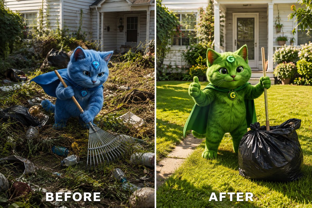 CATBLASTOG's tweet photo. @telegram Challenge accepted. 🫡
Before ➡️ After.
Two cats, one mission: make the neighborhood greener. 🌱💎 https://t.co/uZK9ZQCJQI