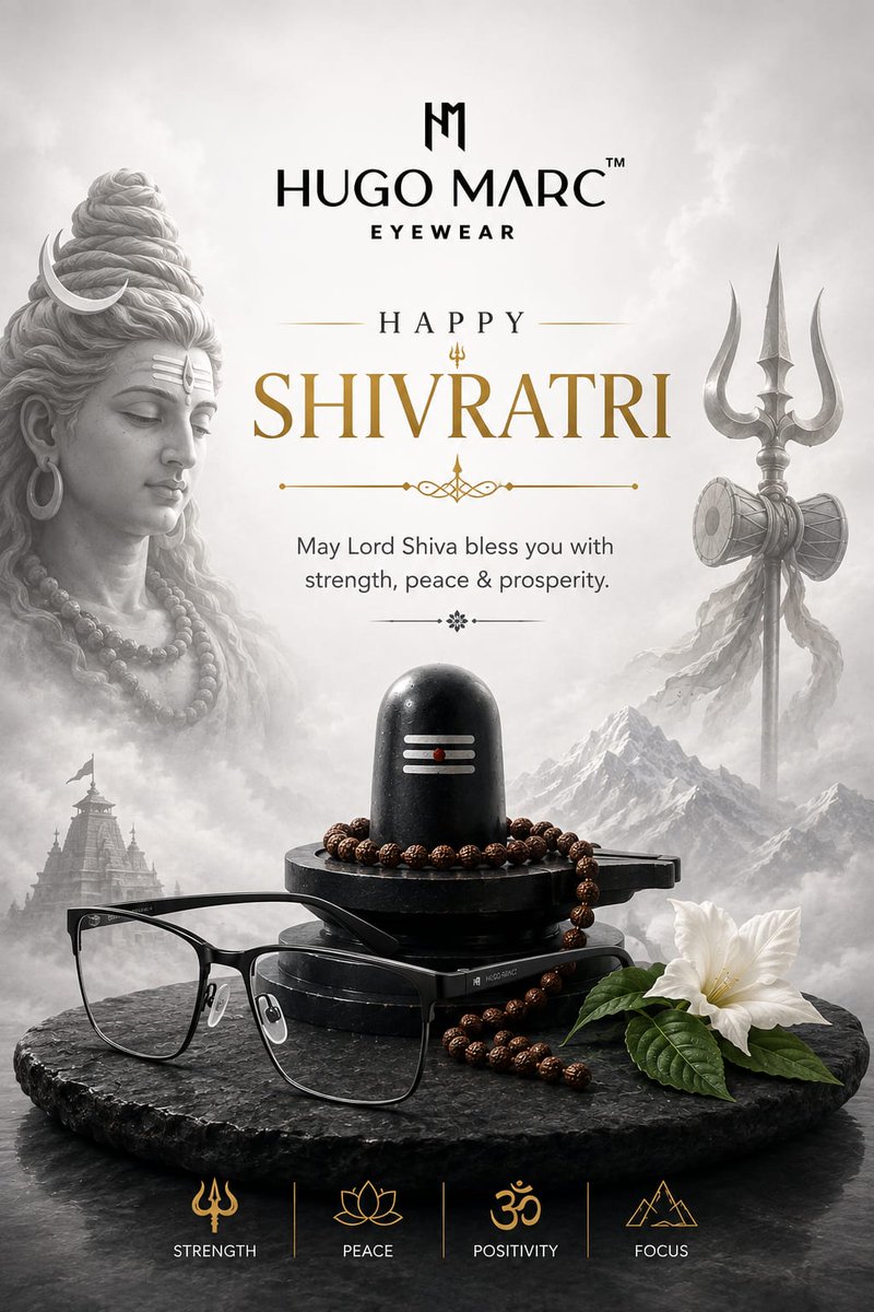 Hugomarceyewear's tweet photo. Faith. Focus. Finesse. 🔱

May Lord Shiva bless you with strength, peace, prosperity &amp; positivity this Mahashivratri.

Har Har Mahadev! 🕉️

#HugoMarc #Mahashivratri #HarHarMahadev #Eyewear https://t.co/08egCecwVr