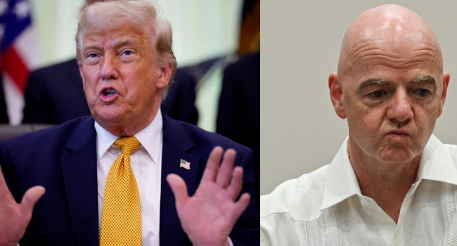 channelstv's tweet photo. It Would Be ‘Terrible Mistake’ To Replace FIFA’s Infantino — Trump

US President Donald Trump on Monday backed FIFA president Gianni Infantino, who is in hot water over allegations of a workplace affair and criticism of a failed private investment scheme.

https://t.co/TIQ35ZJmCm
