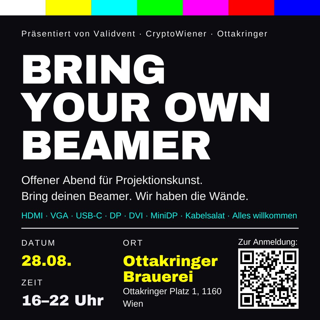 CryptoWiener_'s tweet photo. Hey friends, time for a VIENNA meetup! 
We are hosting "Bring Your Own Beamer" with @validvent and Ottakringer 🍻
Wen? 🤌
On Freitag, 28. August - 16:00, we’re turning the Ottakringer Brewery (Goldfassl) into an open exhibition of digital art, light, and projection. https://t.co/YMPlCkYAzG