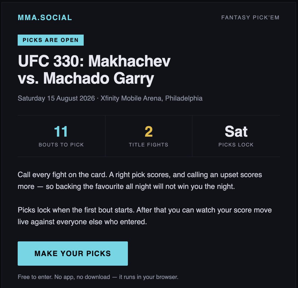 mma_soc1al's tweet photo. Participate In Our Fantasy League For UFC 330. #mma #ufc https://t.co/VPRApw1Sef