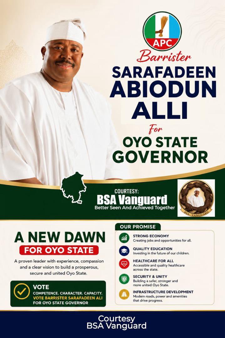 HonDemilade's tweet photo. A new dawn is upon us 
We stand with Barrister Sharafadeen Abiodun Alli For Oyo state Governor. 
Renewed hope 
#BS27 https://t.co/GjbvntsZPf