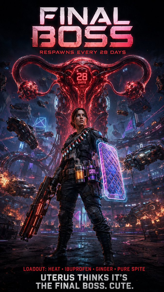 sunshine_mocha's tweet photo. #FinalBoss #PeriodHumor #UterusVsMe #BossFight #MonthlyBattle #CrampsBeGone #SciFiArt #FuturisticArt #HyperRealism #SurrealArt #AlienWorld #DemolitionDerby #CyberpunkArt #DigitalArt #WomenWarriors #GirlPower #HeatingPadHero #PureSpite #AIArt #JannyBennettArt https://t.co/2sYIbdIKTR