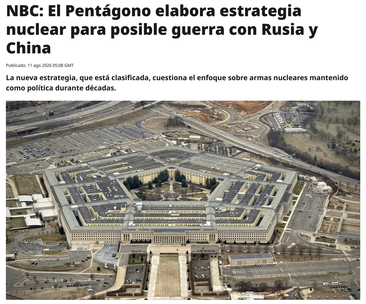 ActualidadRT's tweet photo. 🇺🇸🚀El Pentágono está desarrollando una estrategia nuclear que le daría al presidente de Estados Unidos una gama más amplia de opciones nucleares en un posible conflicto con Rusia o China, informó NBC. https://t.co/J8cTkzylHC