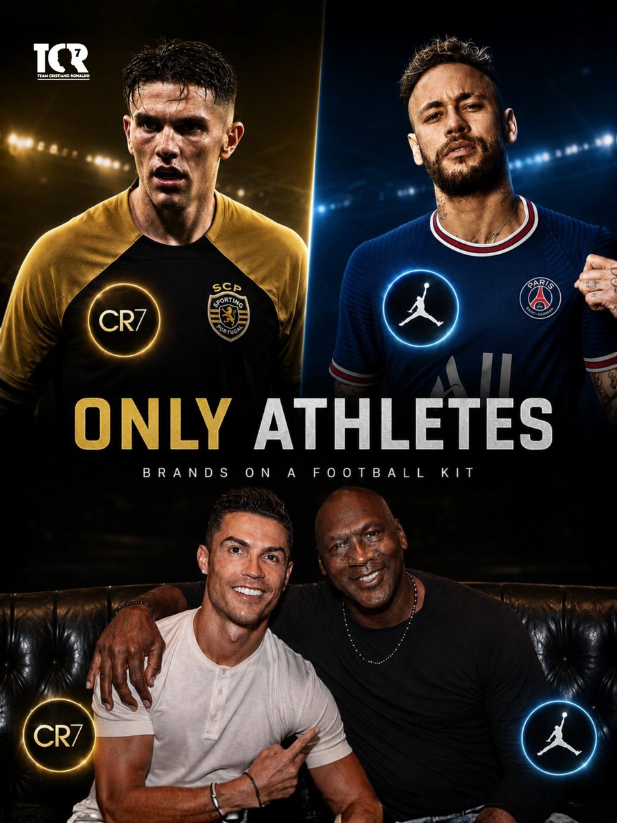 TeamCRonaldo's tweet photo. 🚨 𝗗𝗜𝗗 𝗬𝗢𝗨 𝗞𝗡𝗢𝗪: Cristiano Ronaldo and Michael Jordan are the only two athletes to have their own brands featured on a professional football kit.

And Cristiano is the only one to achieve it while still an active athlete. 🤯 https://t.co/ep5hTimAke