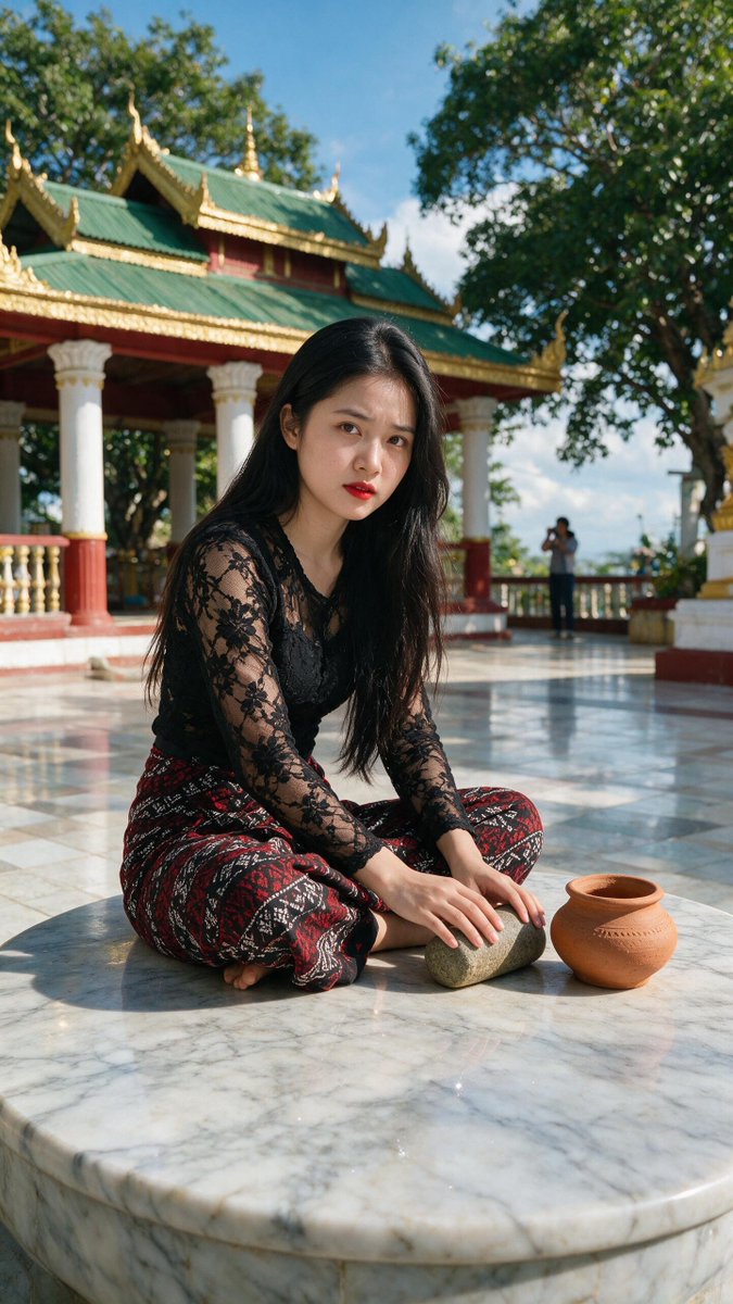 Myanmar Woman On Marble Surface