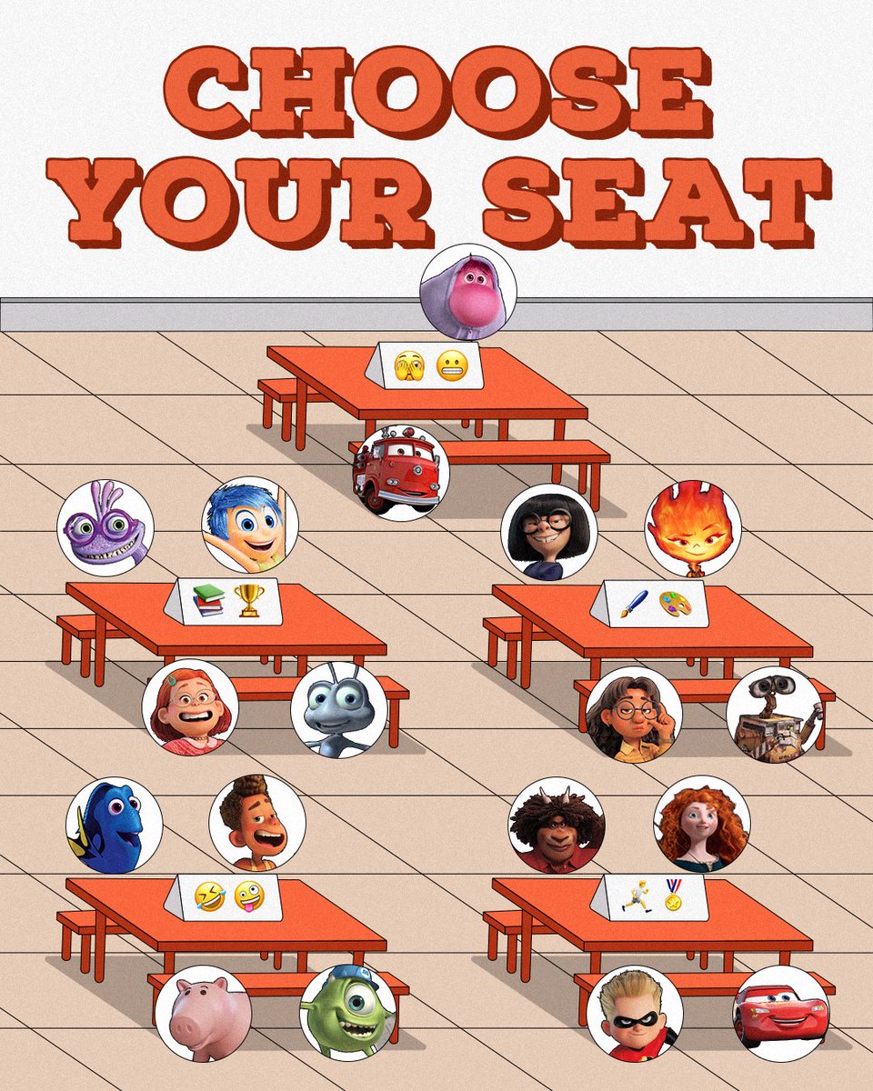 Pixar's tweet photo. The lunch bell rang. 🍎✨ 

Which table are you joining? https://t.co/i4j4PCGg5A