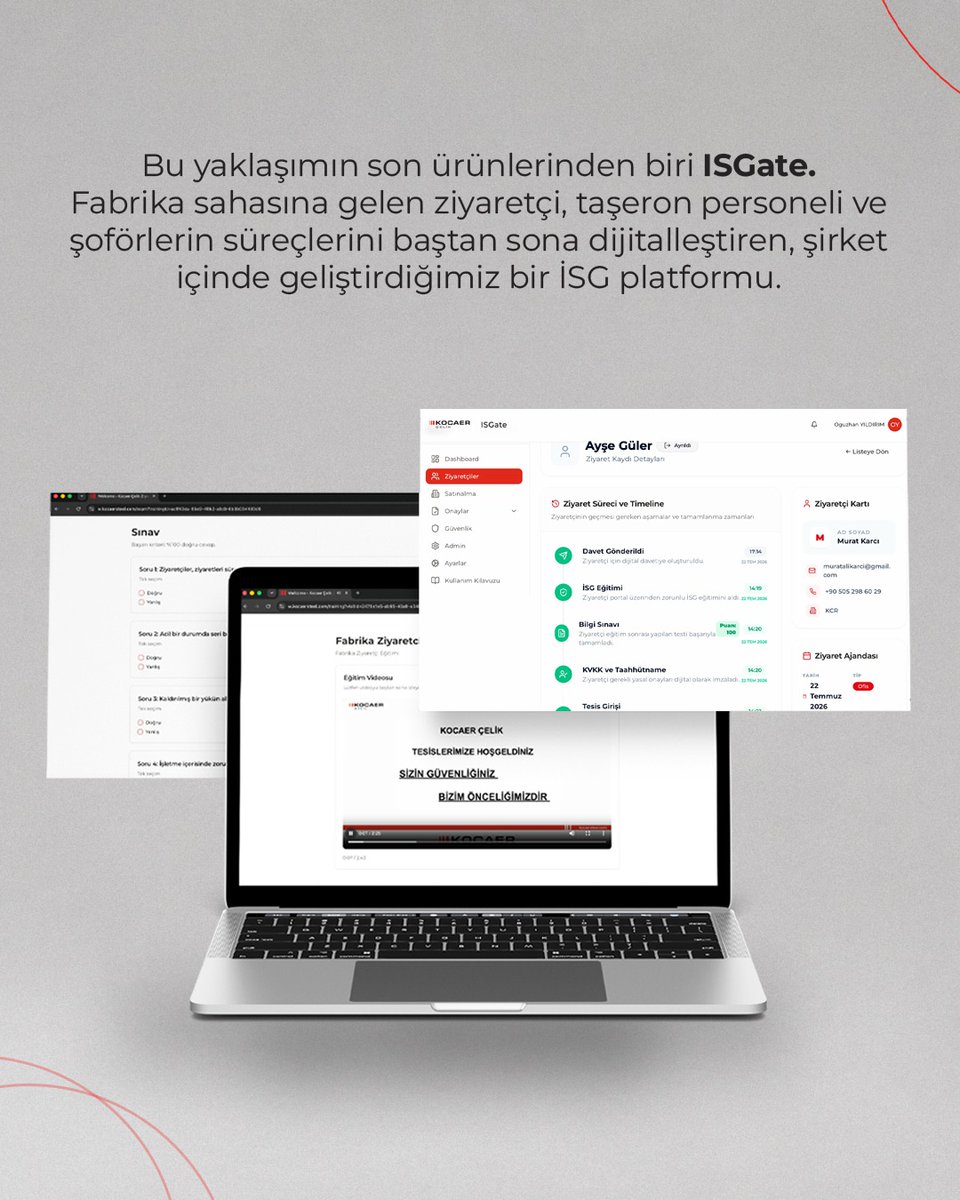 SteelKocaer's tweet photo. Kocaer Çelik’te dijital dönüşümü takip etmekle kalmıyor, kendi çözümlerimizi geliştiriyoruz. ISGate; ziyaretçi, taşeron çalışan ve şoför süreçlerini eğitimden QR kodlu girişe dek tek platformda dijitalleştiriyor. Sıfır kâğıt. Tam izlenebilirlik. Güvenli saha. #KocaerÇelik #ISGate https://t.co/79kIrDbk5J