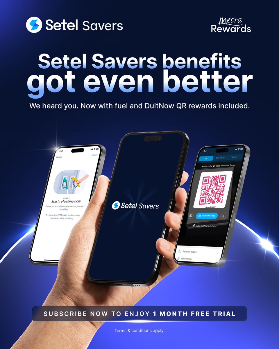 setel's tweet photo. 𝗬𝗼𝘂 𝗮𝘀𝗸𝗲𝗱, 𝘄𝗲 𝗹𝗶𝘀𝘁𝗲𝗻𝗲𝗱! 𝗛𝗲𝗿𝗲’𝘀 𝗮𝗻 𝘂𝗽𝗴𝗿𝗮𝗱𝗲 𝗳𝗼𝗿 𝘆𝗼𝘂 ⭐

Now there are even more ways to earn rewards from things you Setel every day!

⛽ Fuel a cumulative 100L and earn up to 200 Mesra Rewards points!

📲 Pay via DuitNow Business QR? Earn 2× Mesra Rewards points for every RM5 spent!*
[*Valid for DuitNow Business QR only. Capped at 200 bonus points per subscription month]