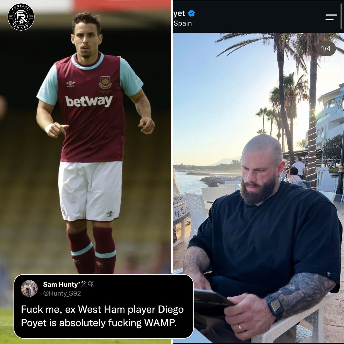 RemarksFootball's tweet photo. Ex West Ham player Diego Poyet has gotten absolutely massive since leaving football.. 🤯 https://t.co/nFlirwkrfd