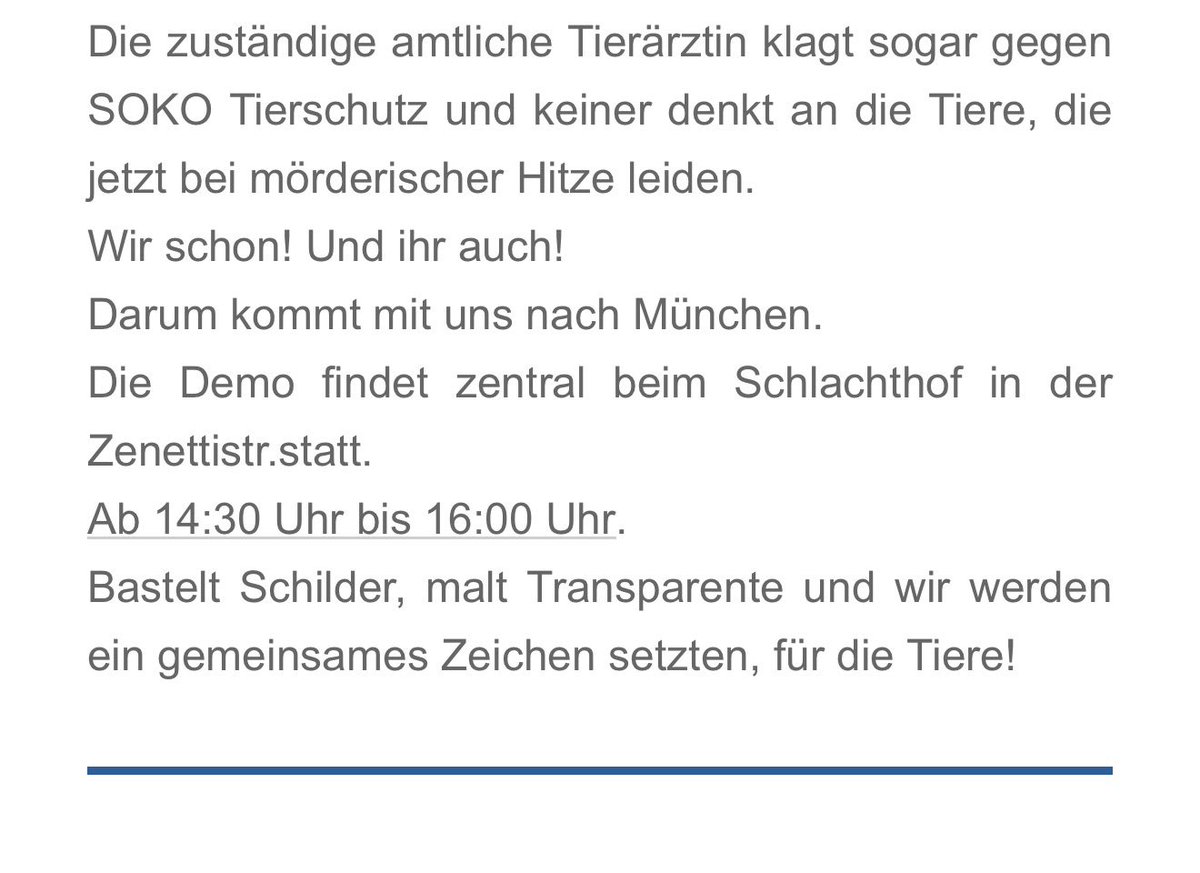 Petra599146's tweet photo. 👉DEMO 📣
Bitte teilen , wer in der Nähe wohnt : 
🙏
BITTE seid laut für die Tiere 🔥 https://t.co/MaFhoAQTZt
