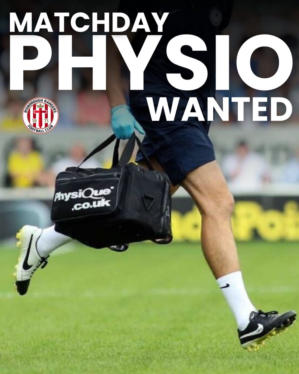 RRFC_1971's tweet photo. MATCHDAY PHYSIO WANTED 🔴

We are looking for a qualified Physiotherapist / Sports Therapist to join our First Team matchday staff for the 2026/27 season.

📩 Interested? Send your CV, qualifications and contact details to commercial@risboroughrangers.co.uk https://t.co/Y18JZCwdPa