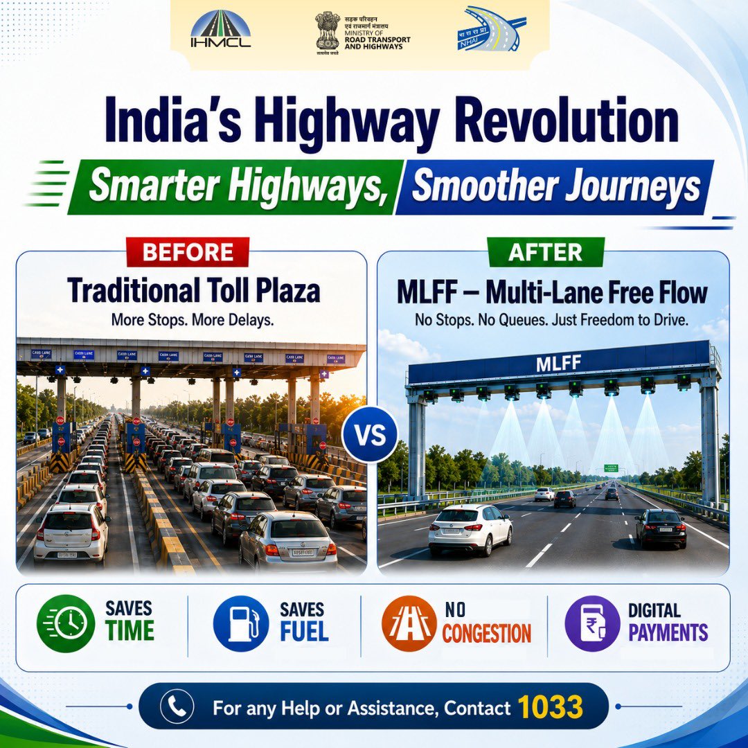 fastagofficial's tweet photo. Smarter highways, smoother journeys with Multi- Lane Free-Flow tolling @NHAI_Official @MORTHIndia https://t.co/NxYFQbBhuE