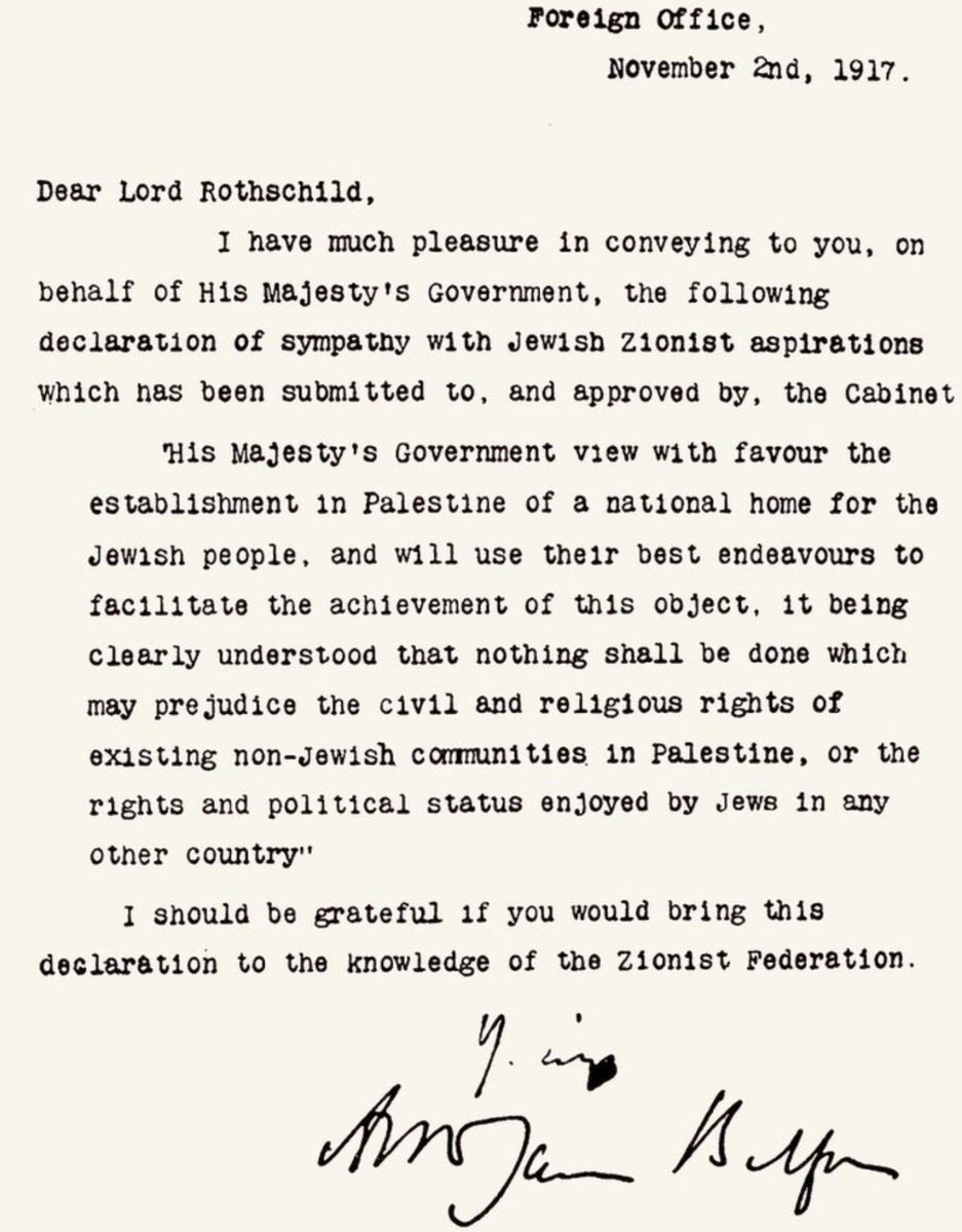 ricwe123's tweet photo. November 2nd 1917, the Balfour Declaration was released.
In a letter to the Zionist Movement, the British government expressed its full support for the creation of a national homeland for the Jewish people in Palestine.

The start of all the misery in the Middle East......... https://t.co/2A4fwI1hPp