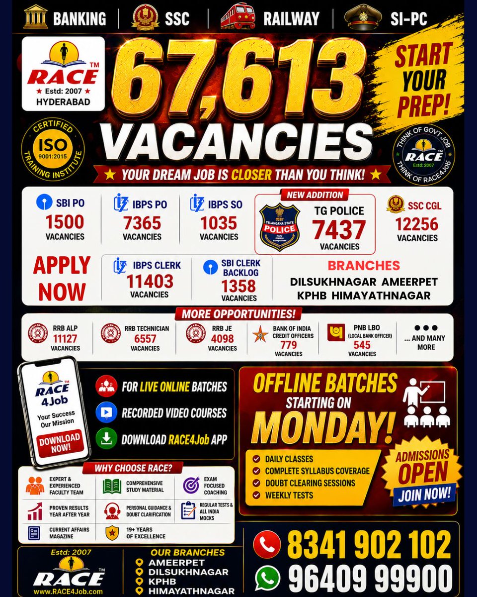 race4job's tweet photo. For Details/Admission
Call: 8432902102/9640999900 https://t.co/Yos6WeIWec