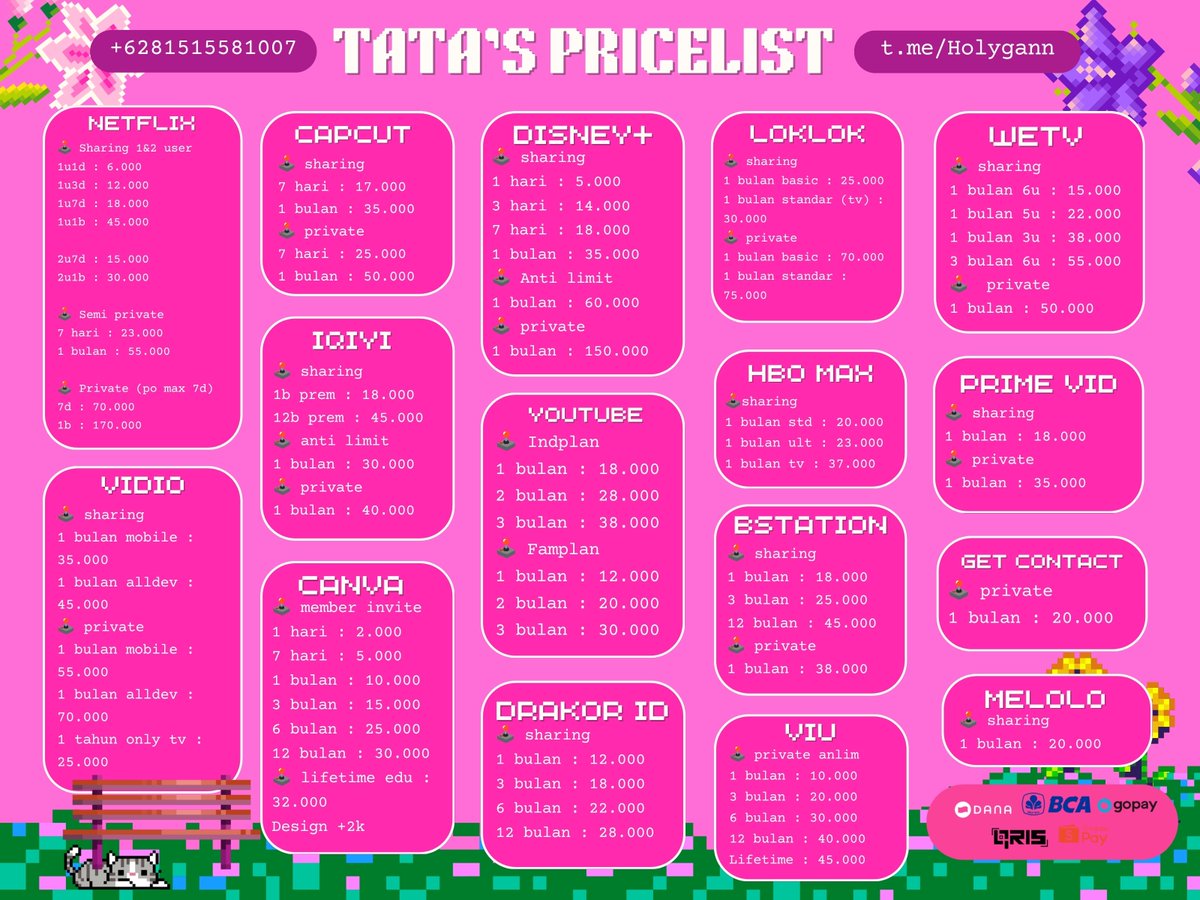 gettoknowgar's tweet photo. Haii, jajan apk premium di Tata Store yuk! WTS WTB ZONA UANG ZONA JAJAN

NETFLIX, CAPCUT, IQIYI, YOUTUBE, DRAKOR ID, HBO, DISNEY, WETV, BS, VIU, CANVA, PRIME, LOKLOK, MELOLO

Order wa: https://t.co/0PcXNggx88
Order tele: https://t.co/Ly1O9VYyJ0
Testie: https://t.co/ZheVsiecFV https://t.co/bnuAhAG4Hj