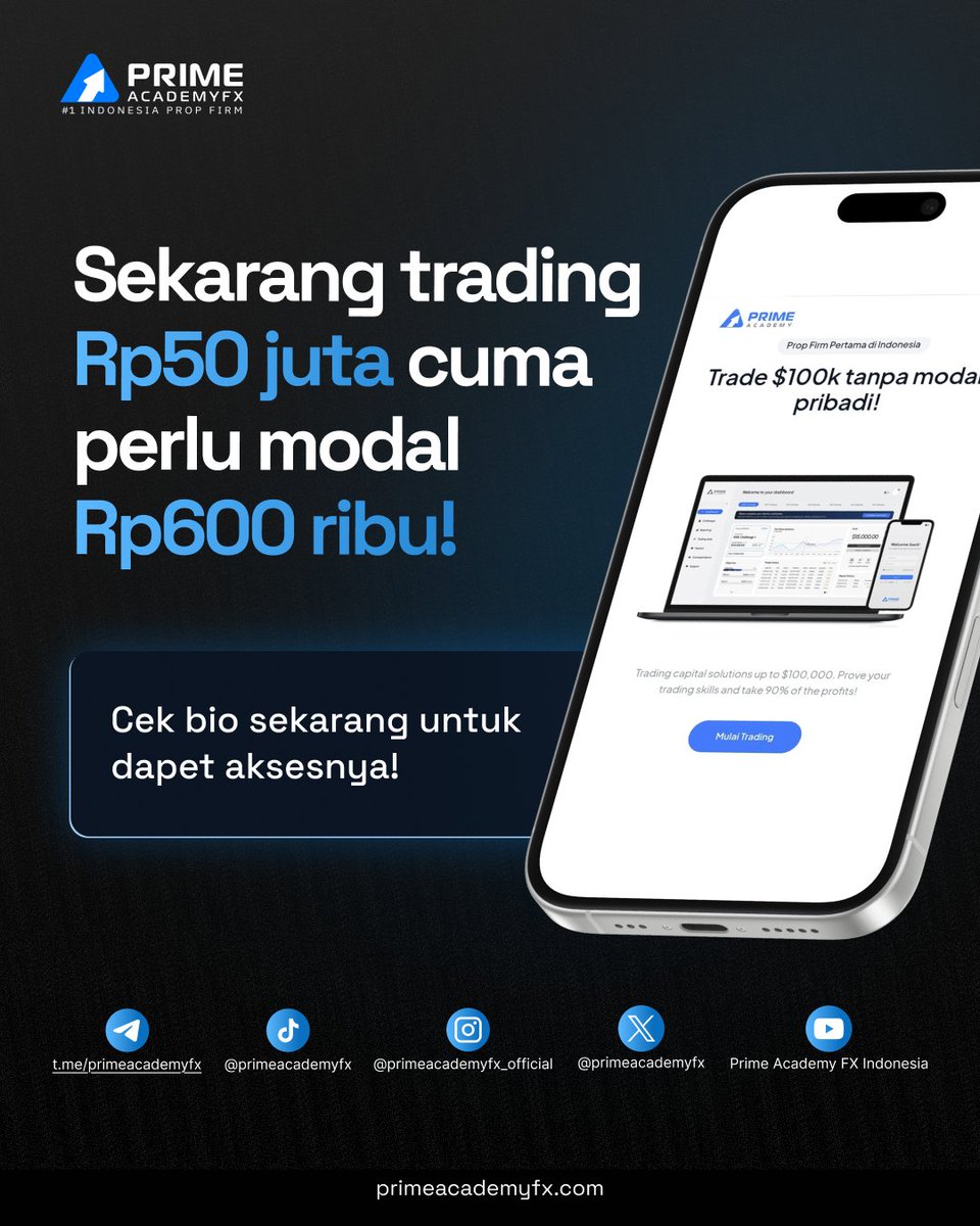 primeacademyfx's tweet photo. $158 → $1,483💰

kok bisa?

Sebelum bisa tarik profit $1,483 alias 26 juta, dia buktiin dulu skill tradingnya di Prime Academy FX

Setelah berhasil buktiin, Prime Academy FX kasih dia modal trading $25.000

Dari situlah $1,483 itu datang, dia yang kelola, dia yang panen hasilnya

Kalau lo mau kami kasih modal trading juga cek https://t.co/sFq6J904ee sekarang!!