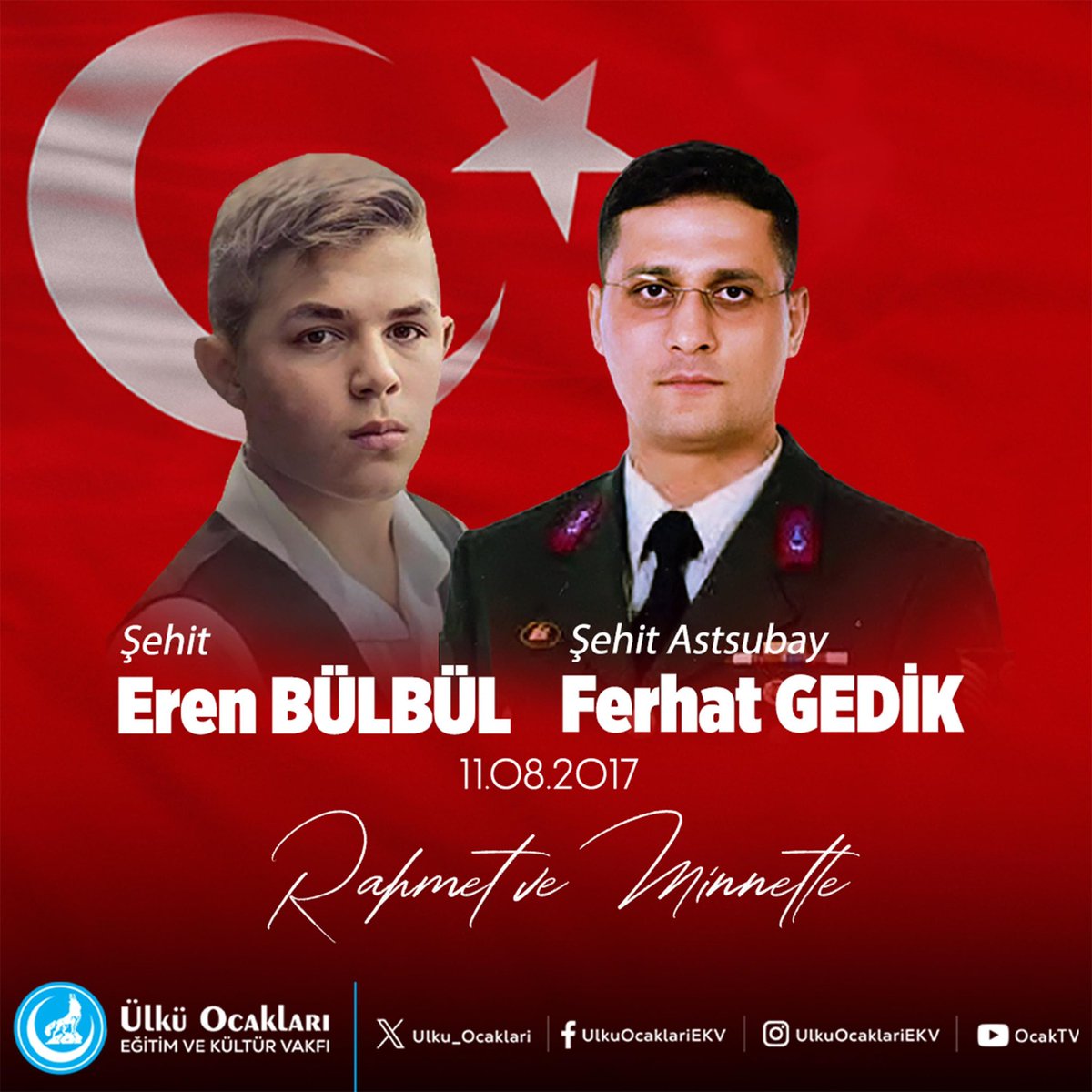 akyaziulku's tweet photo. 11 Ağustos 2017'de Trabzon'un Maçka ilçesinde Pkk'lı hain teröristler tarafından şehit edilen Eren BÜLBÜL ve Astsubayımız Ferhat GEDİK'i rahmet ve minnetle anıyoruz https://t.co/mFtWJxhlad